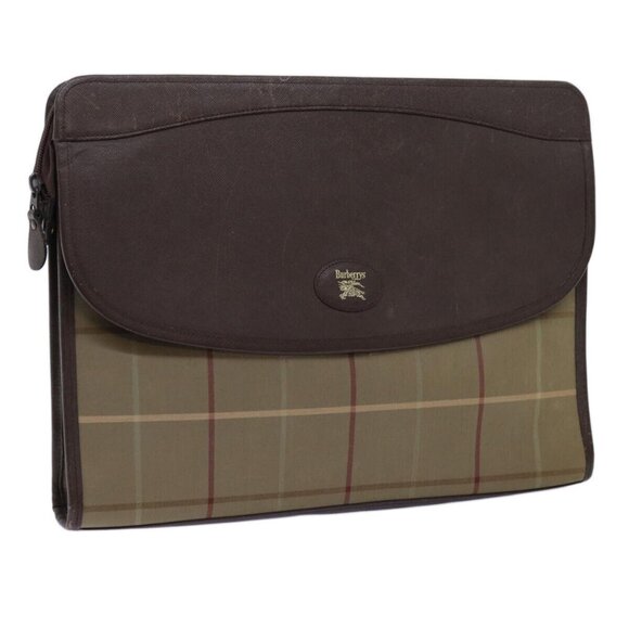 Burberrys Nova Check Clutch Bag Canvas Brown Authentic - Picture 1 of 16